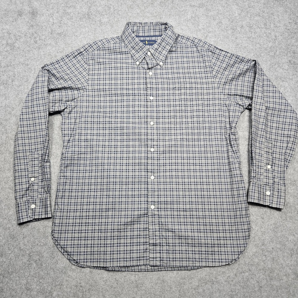 Polo Ralphβ Lauren Shirt Mens XL Blue Gingham Plaid Oxford No Pony Button Down